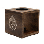 Large Square Mango Wood Oil Burner - Buddha Face