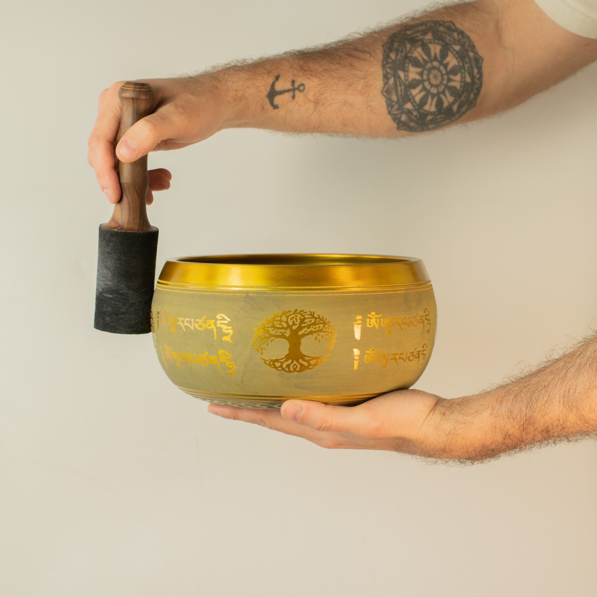 Large Aluminium Singing Bowl - Buddha Tree of Life - Copper Colour (19cm)