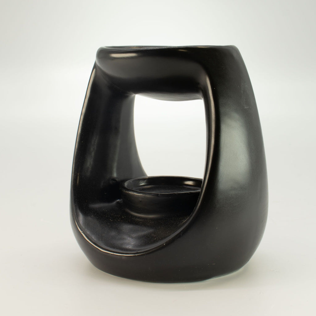 Ceramic Zen Oil Burner - Large Oval Pebble - Matt Black