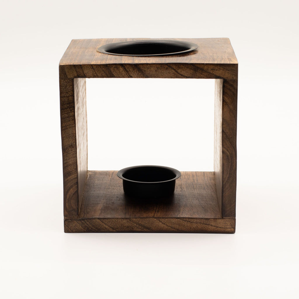 Large Square Mango Wood Oil Burner - Buddha Face