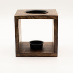 Large Square Mango Wood Oil Burner - Buddha Face