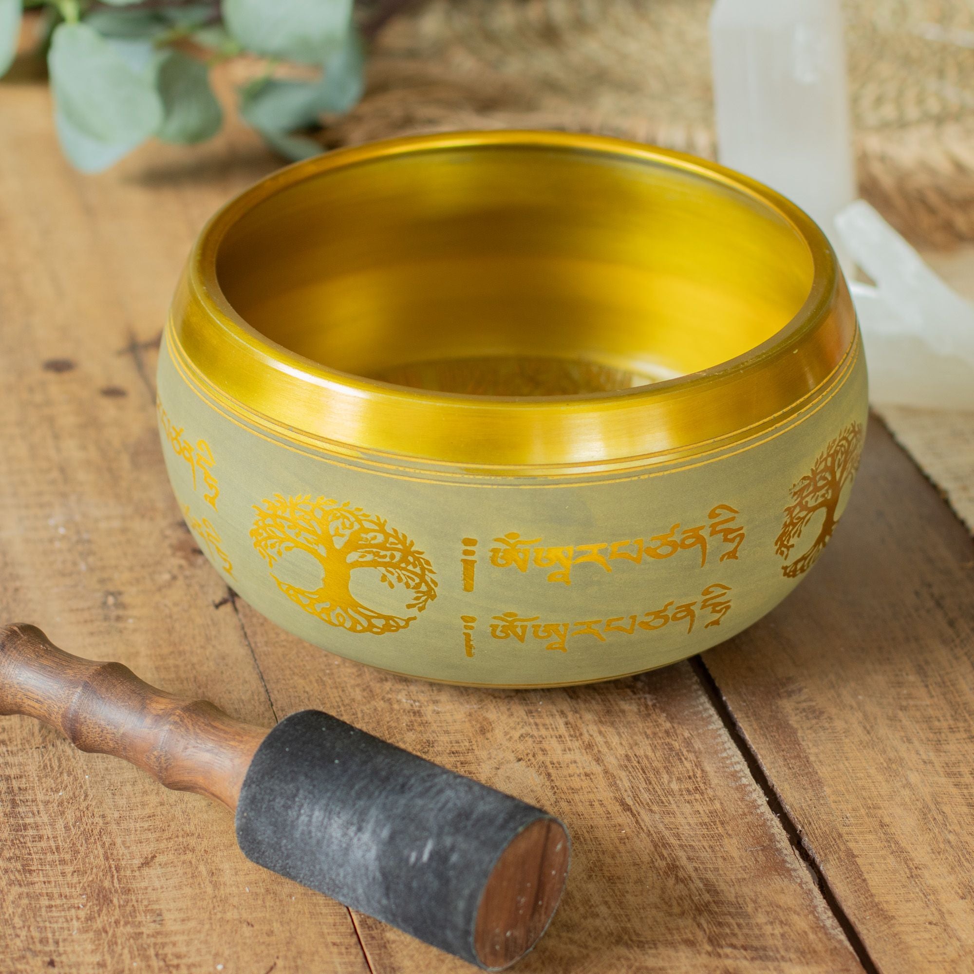 Large Aluminium Singing Bowl - Buddha Tree of Life - Copper Colour (19cm)