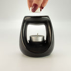 Ceramic Zen Oil Burner - Large Oval Pebble - Matt Black
