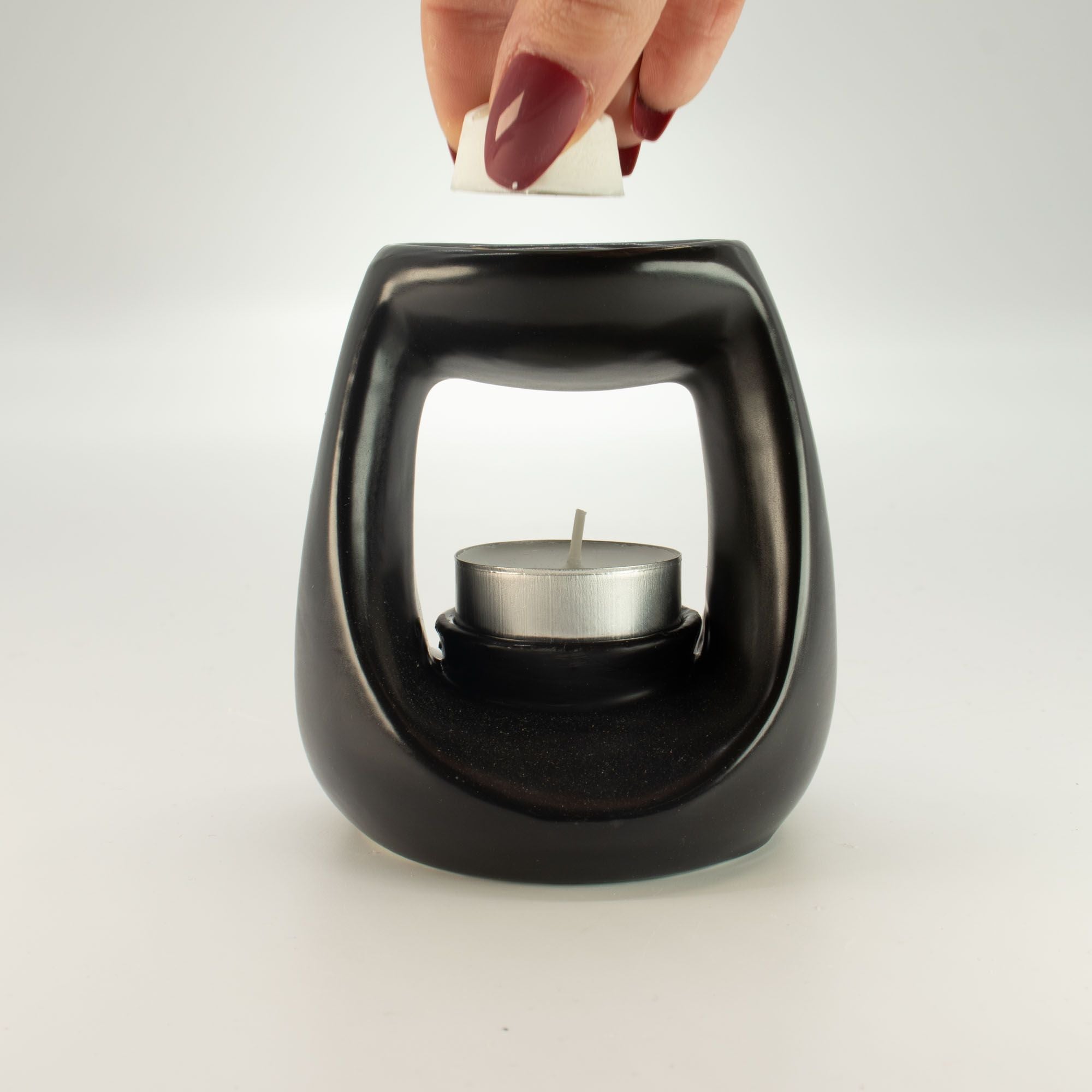 Ceramic Zen Oil Burner - Large Oval Pebble - Matt Black