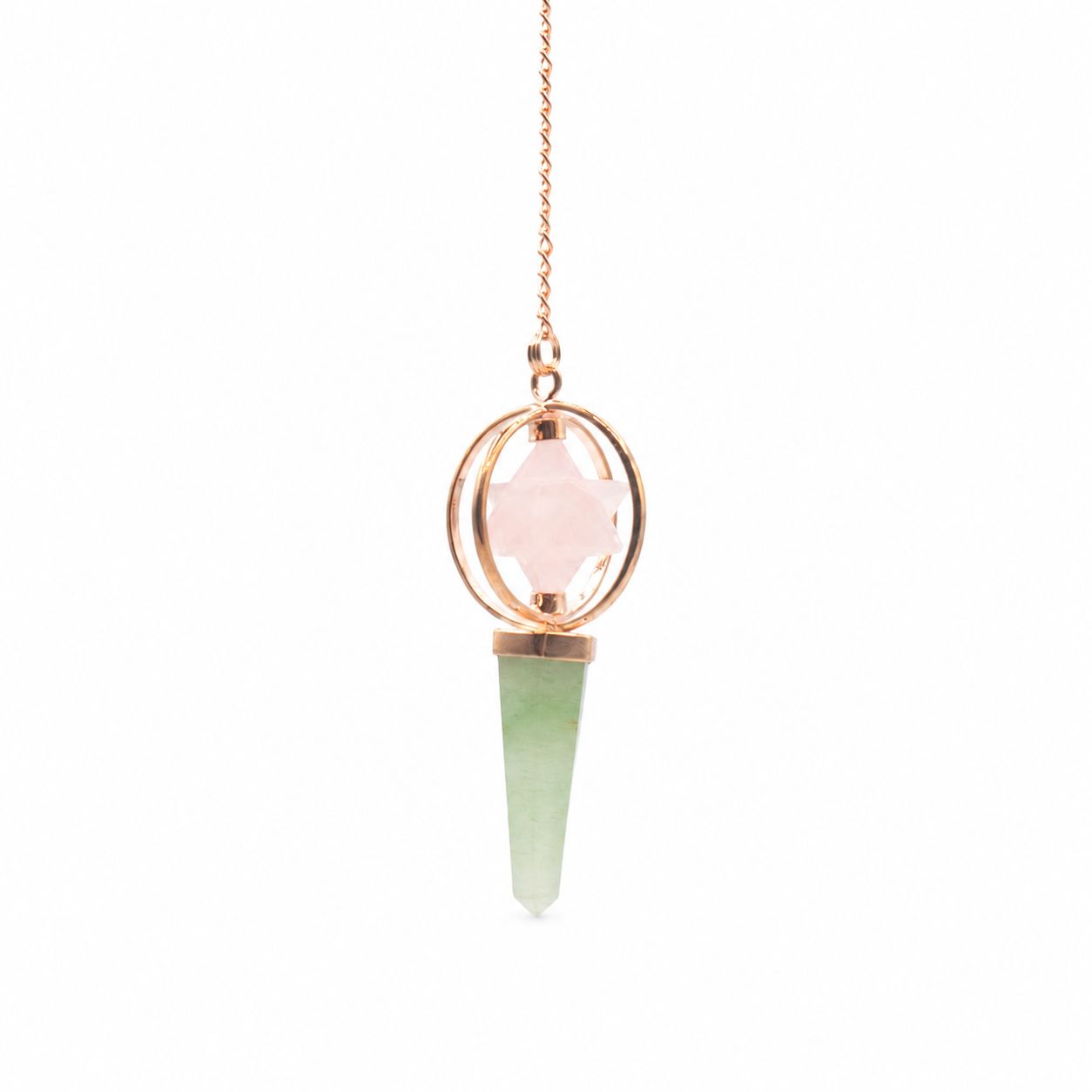 Heart Compass - Two Piece Spinning Merkaba Star in Copper Pendulum - Rose Quartz & Green Aventurine