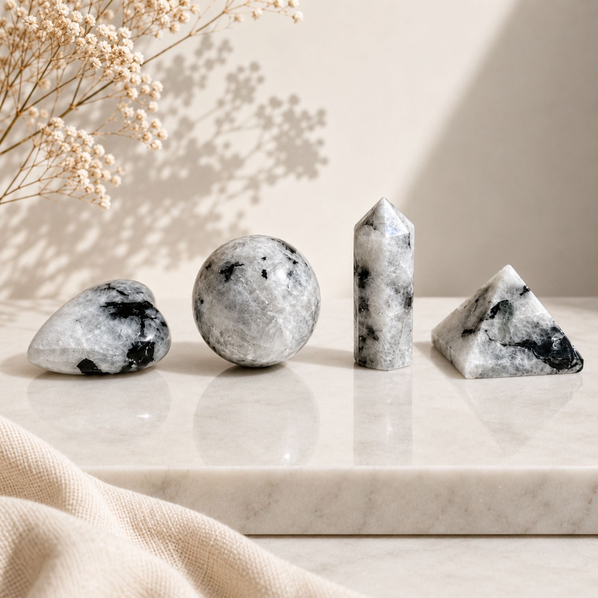 Four Gemstone Shapes - Rainbow Moonstone