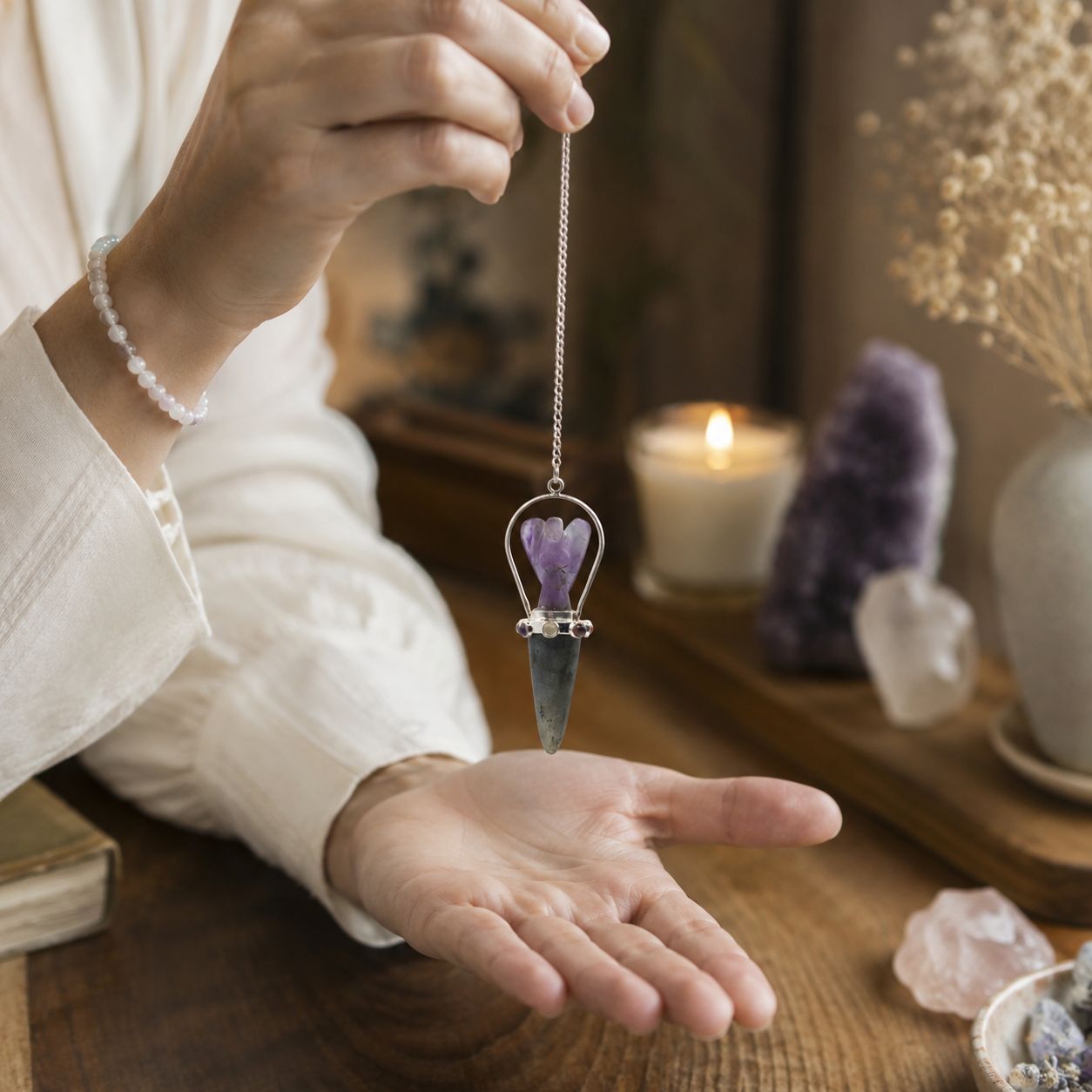 Veilwalker - Two Piece Angel Pendulum - Chakra Band - Labradorite & Amethyst