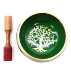 Lrg Tree of Life Singing Bowl Set - Green 14cm