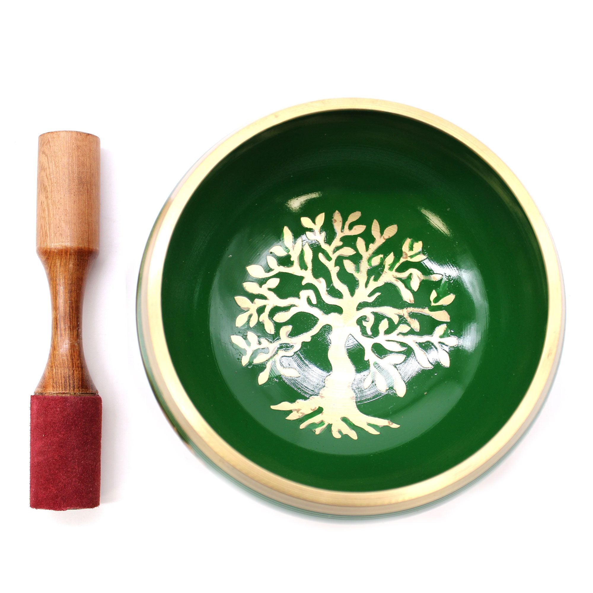Lrg Tree of Life Singing Bowl Set - Green 14cm
