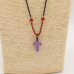 Cord Necklace Gemstone Pendant - Amethyst Cross