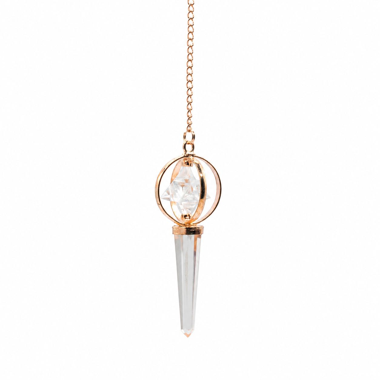 Stellar Gateway - Two Piece Spinning Merkaba Star in Copper Pendulum - Clear Quartz