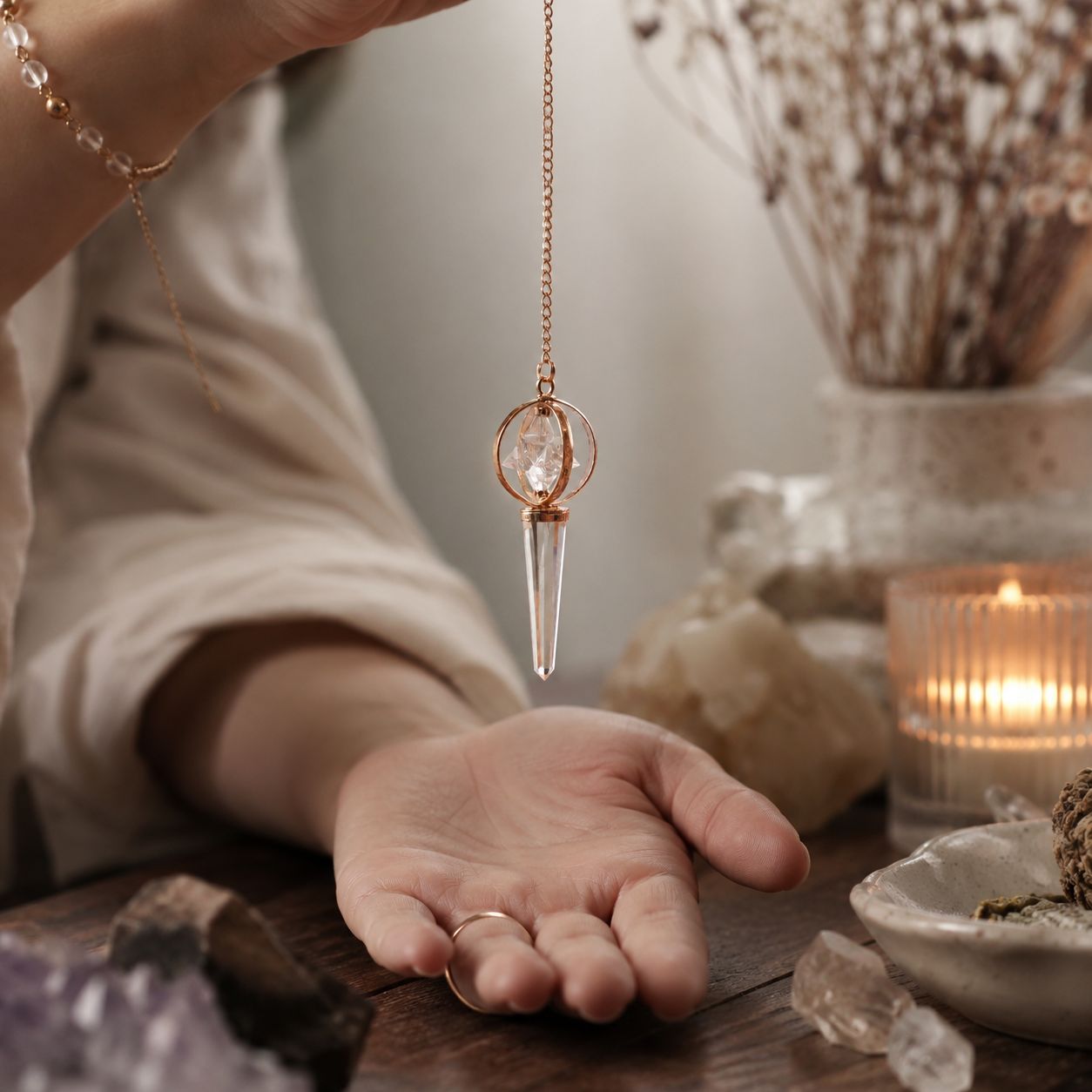 Stellar Gateway - Two Piece Spinning Merkaba Star in Copper Pendulum - Clear Quartz