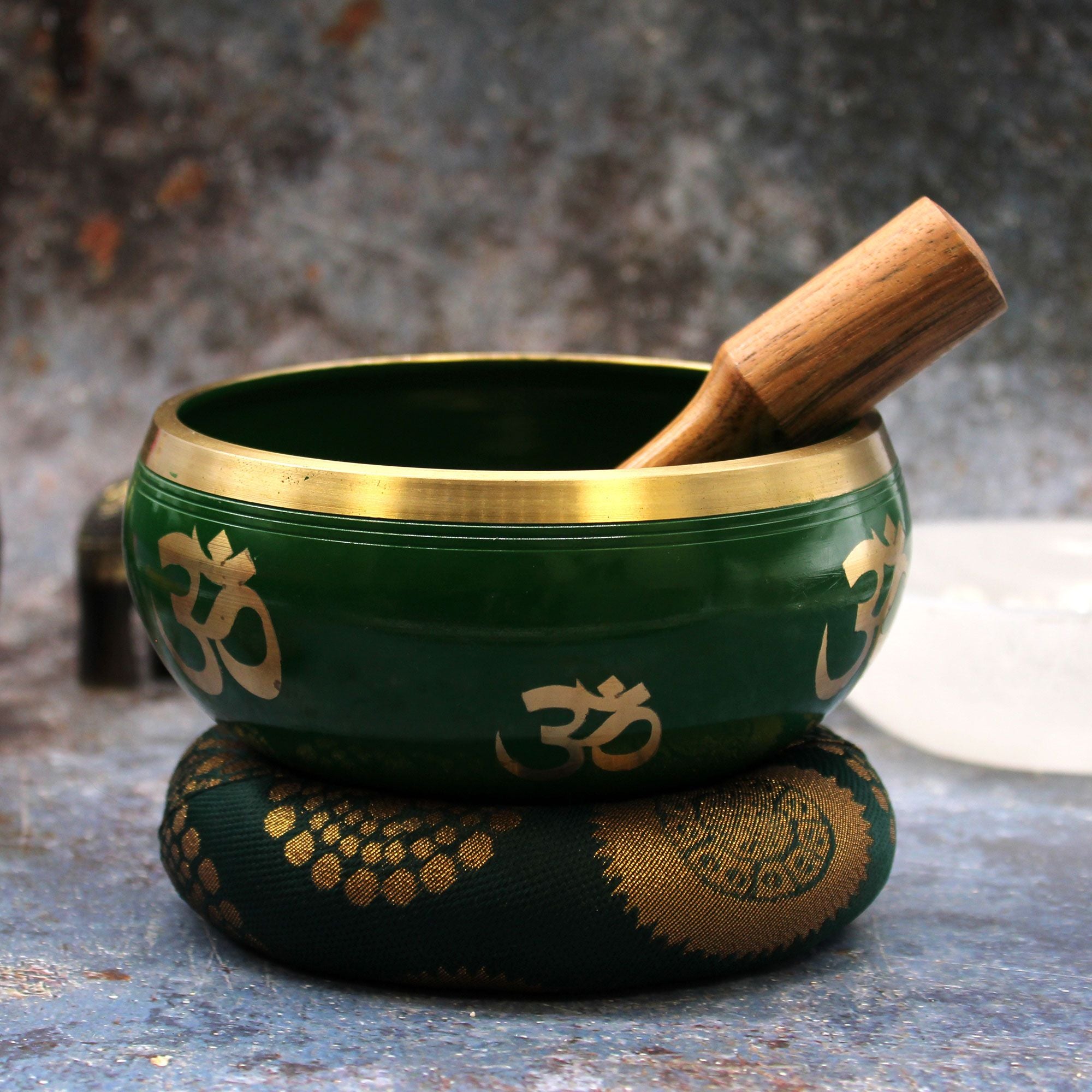 Lrg Tree of Life Singing Bowl Set - Green 14cm