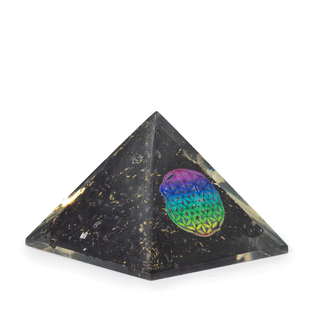 Small Orgonite Pyramids 5.5x4.5cm - Flower of Life - Black Tourmaline Chips