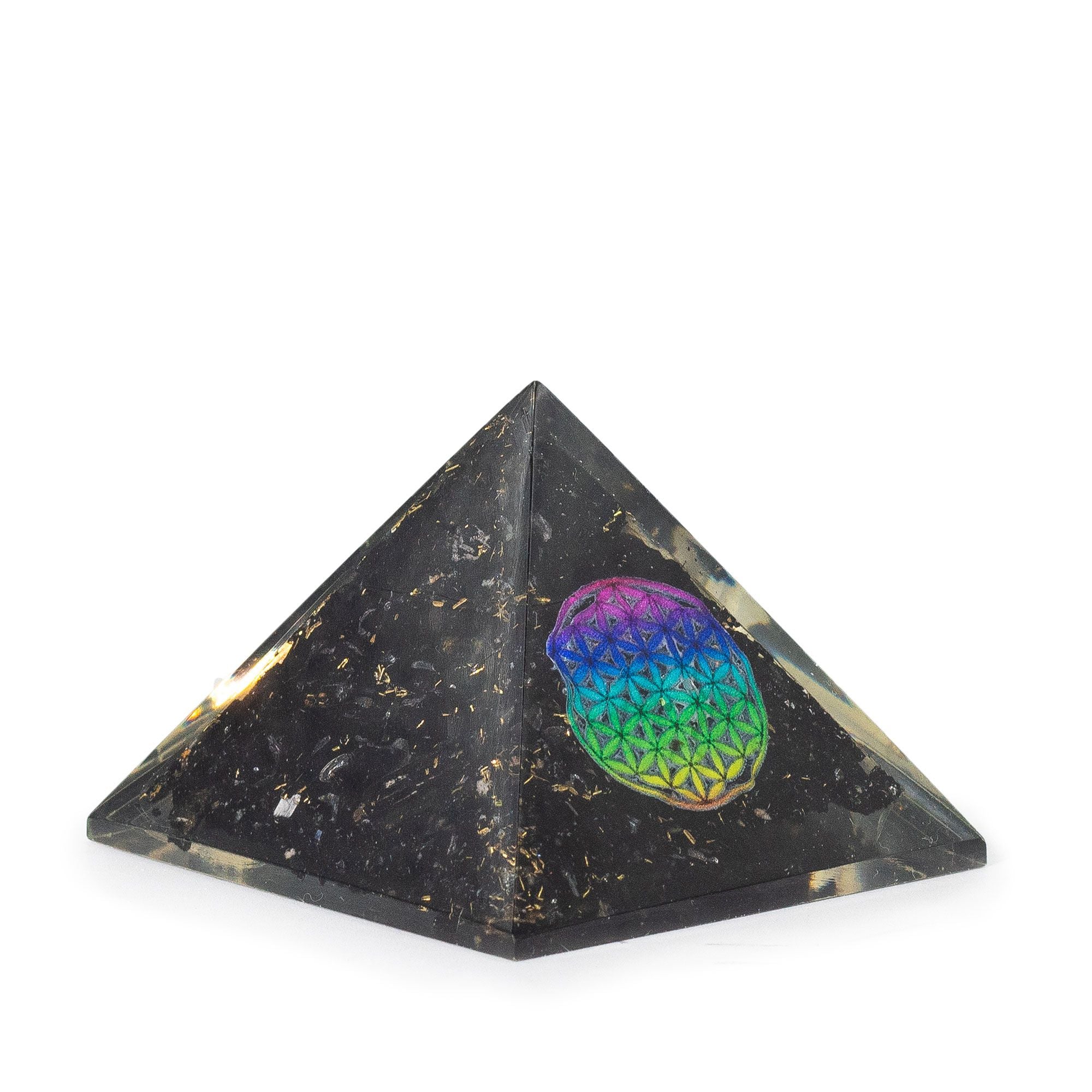 Small Orgonite Pyramids 5.5x4.5cm - Flower of Life - Black Tourmaline Chips