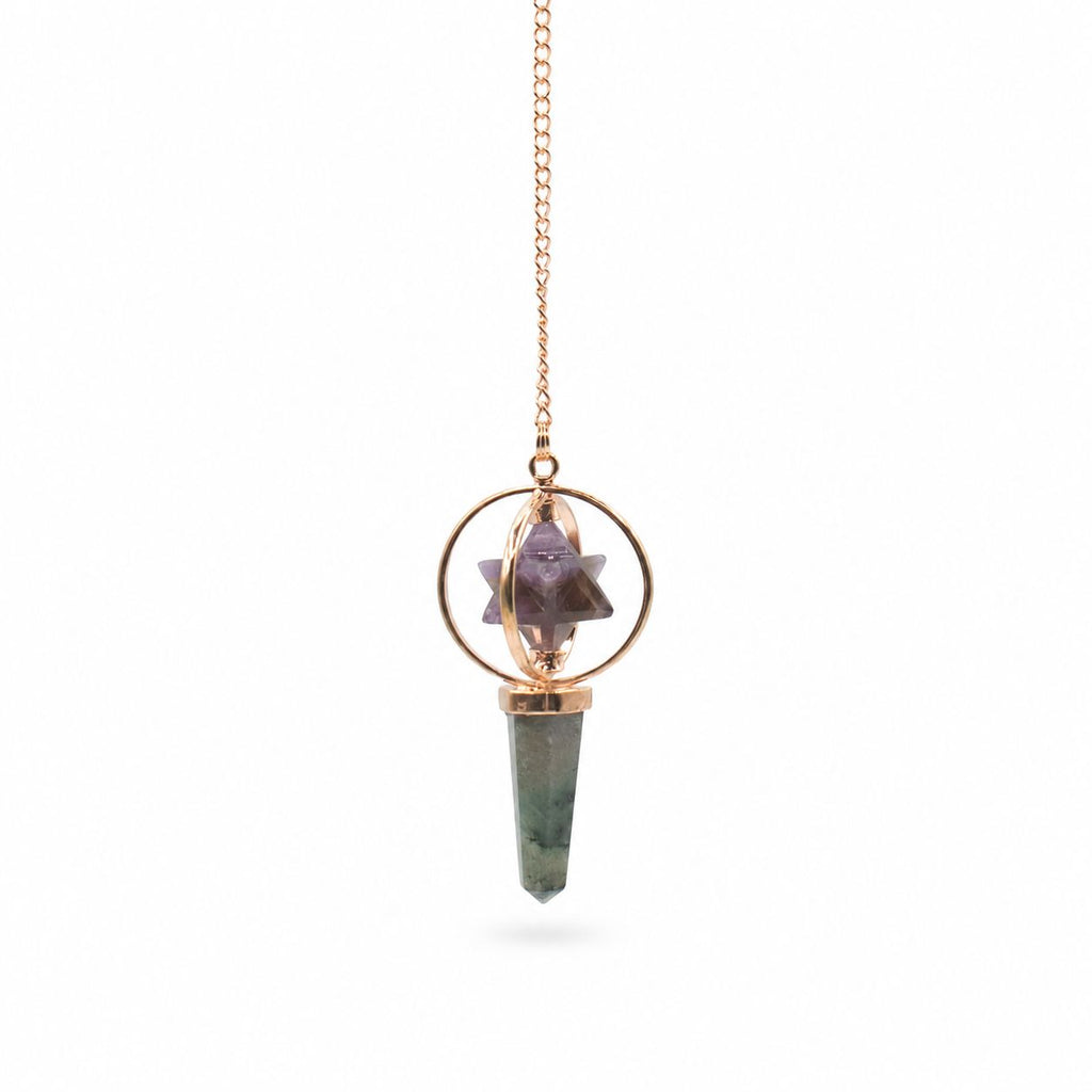 Cosmic Navigator - Two Piece Spinning Merkaba Star in Copper Pendulum - Amethyst & Labradorite