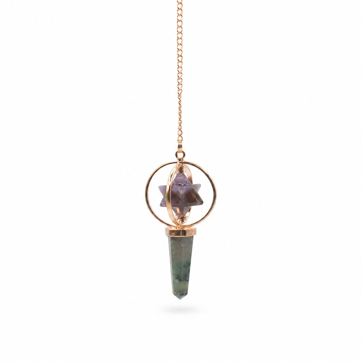 Cosmic Navigator - Two Piece Spinning Merkaba Star in Copper Pendulum - Amethyst & Labradorite