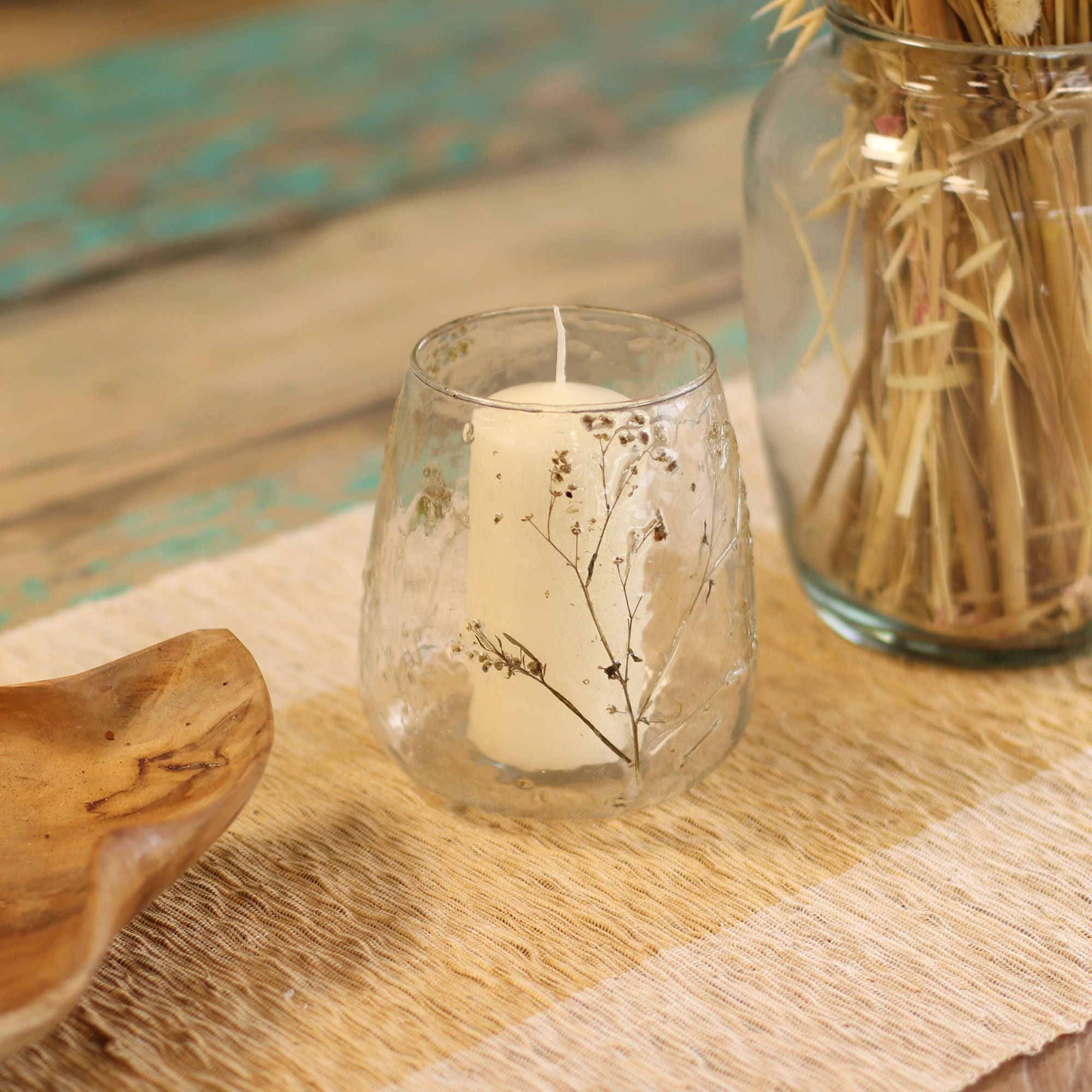 Natural Floral Glass - Vase Candle Holder - Margarita - (12x11cm)