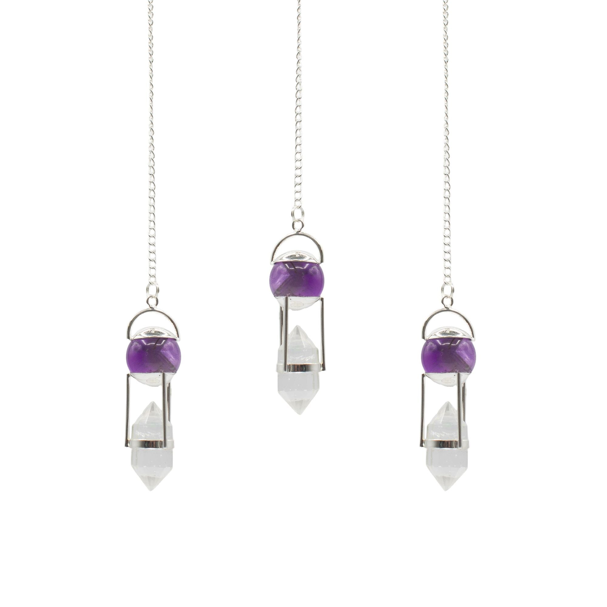Seeker of Truth - Double Power Pendulum - Amethyst Globe - Clear Quartz Double Terminated