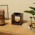 Large Square Mango Wood Oil Burner - Buddha Face