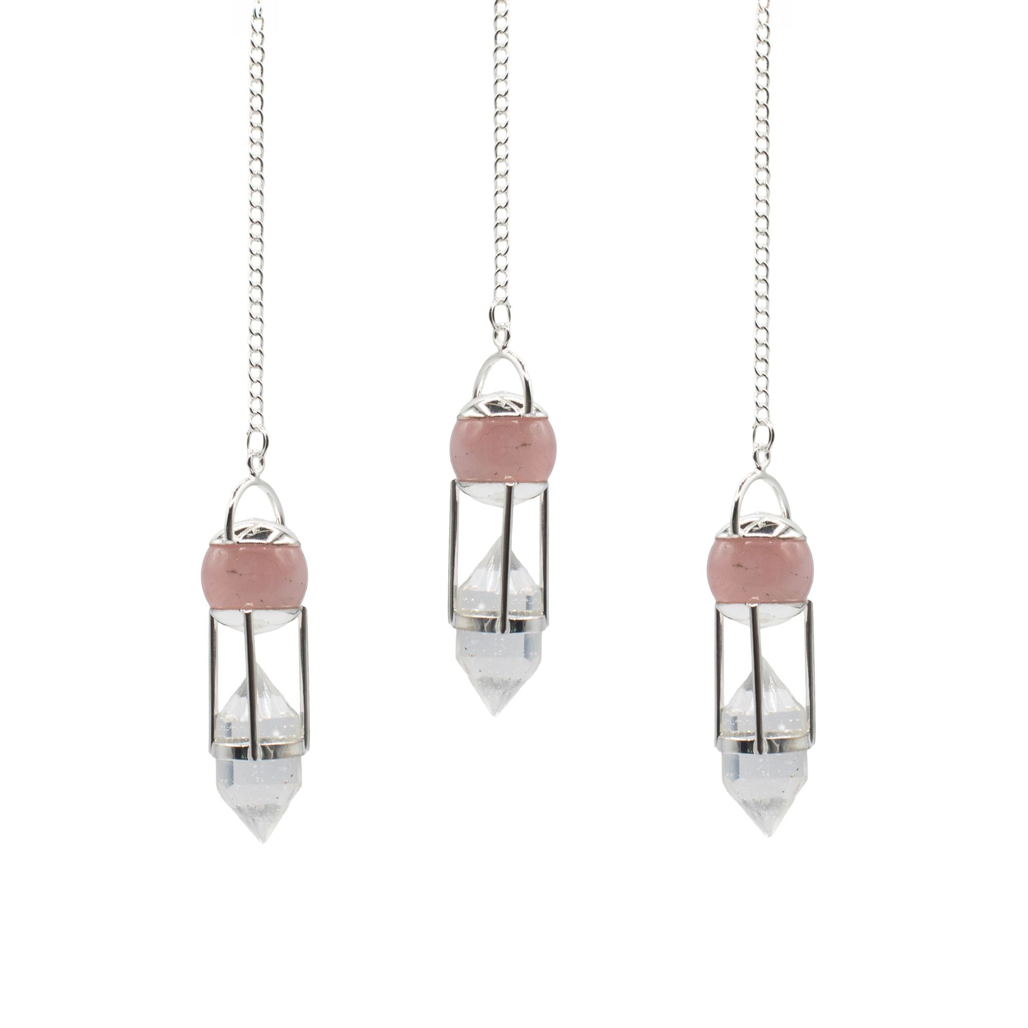 The Heart Whisperer - Double Power Pendulum - Rose Quartz Globe - Clear Quartz Double Terminated