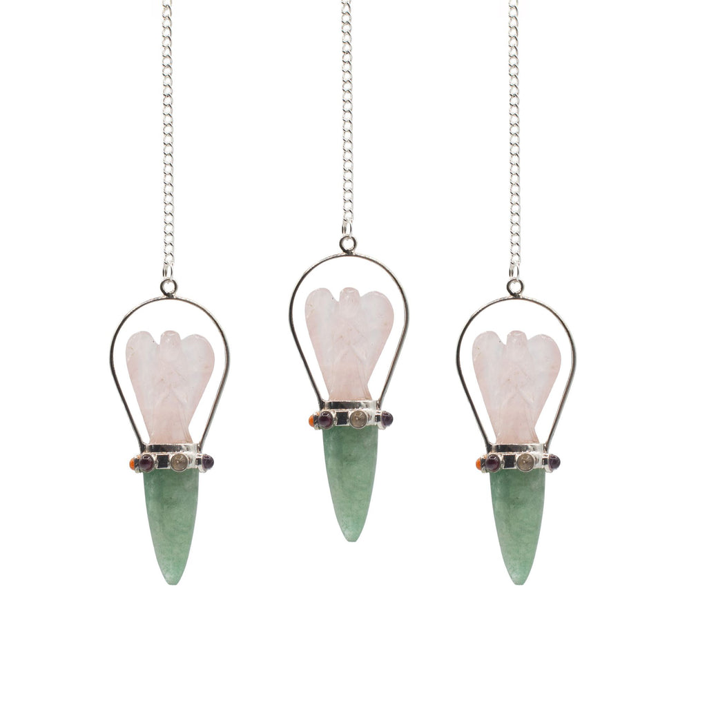 The Heart Oracle - Two Piece Angel Pendulum - Chakra Band - Rose Quartz & Green Aventurine