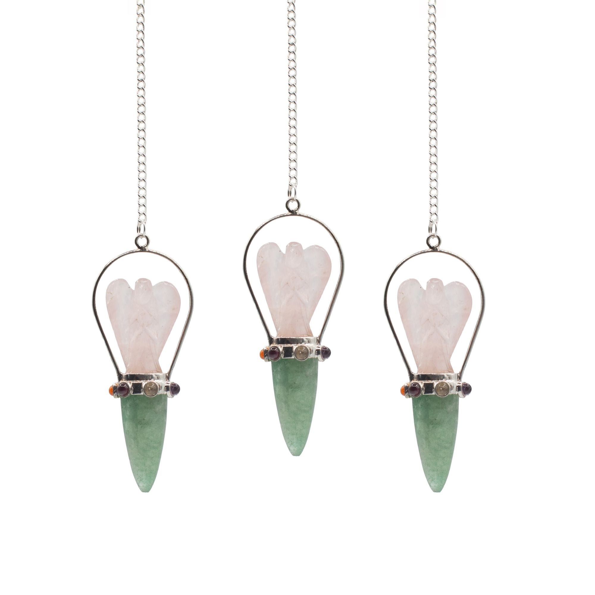The Heart Oracle - Two Piece Angel Pendulum - Chakra Band - Rose Quartz & Green Aventurine