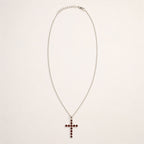 Indian Devotional Pendant - Silver Plated (45cm Chain) - Garnet Crucifix