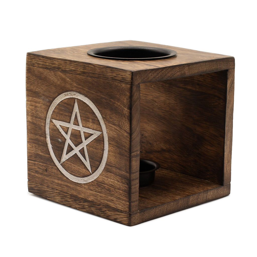 Large Square Mango Wood Oil Burner - Pentagon