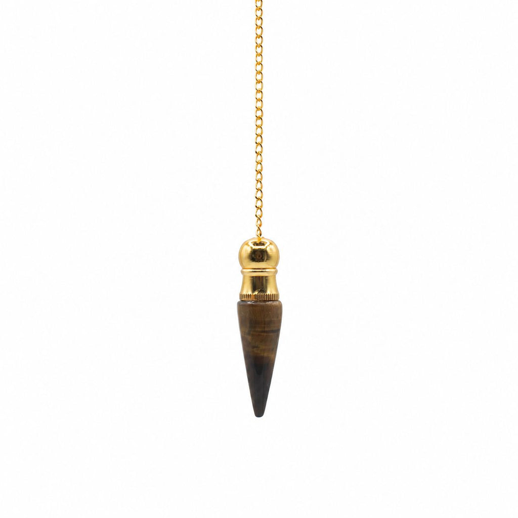 Secret Cavity Discovery of Truth Pendulum - Tiger Eye - Gold Plated