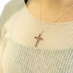 Indian Devotional Pendant - Silver Plated (45cm Chain) - Garnet Crucifix