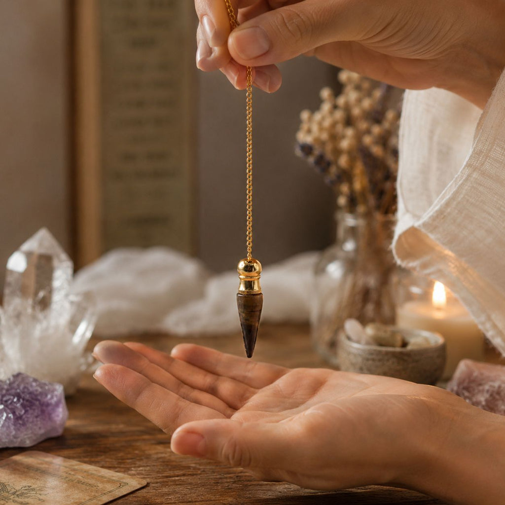 Secret Cavity Discovery of Truth Pendulum - Tiger Eye - Gold Plated