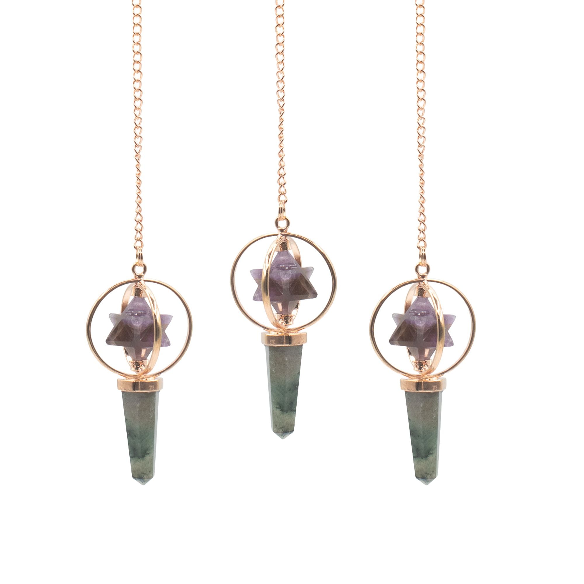 Cosmic Navigator - Two Piece Spinning Merkaba Star in Copper Pendulum - Amethyst & Labradorite