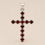 Indian Devotional Pendant - Silver Plated (45cm Chain) - Garnet Crucifix