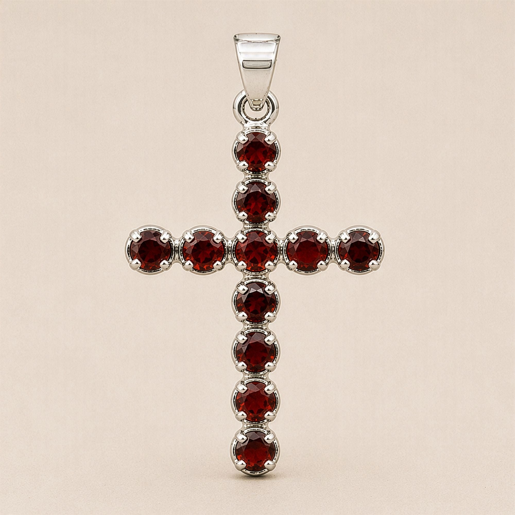Indian Devotional Pendant - Silver Plated (45cm Chain) - Garnet Crucifix