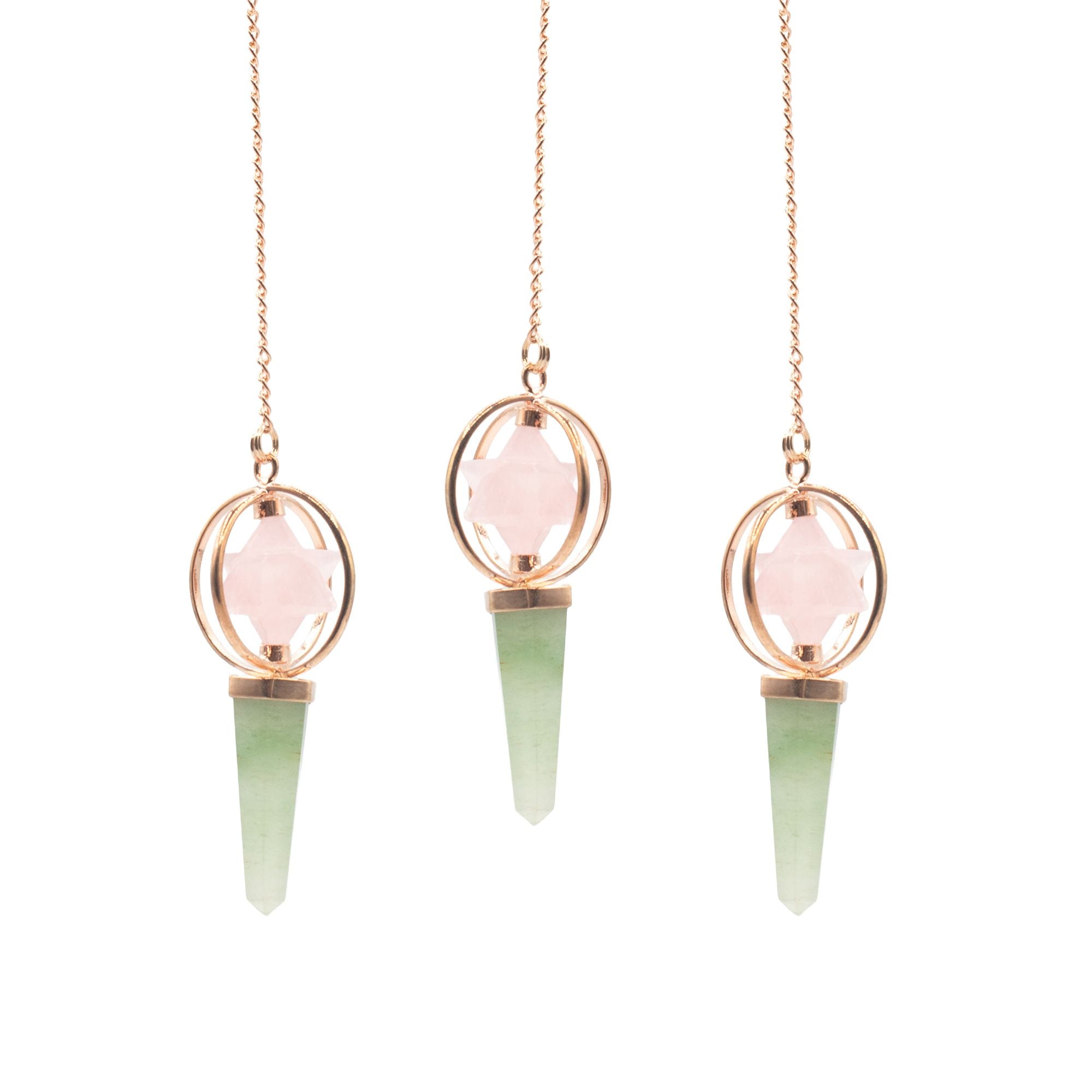 Heart Compass - Two Piece Spinning Merkaba Star in Copper Pendulum - Rose Quartz & Green Aventurine
