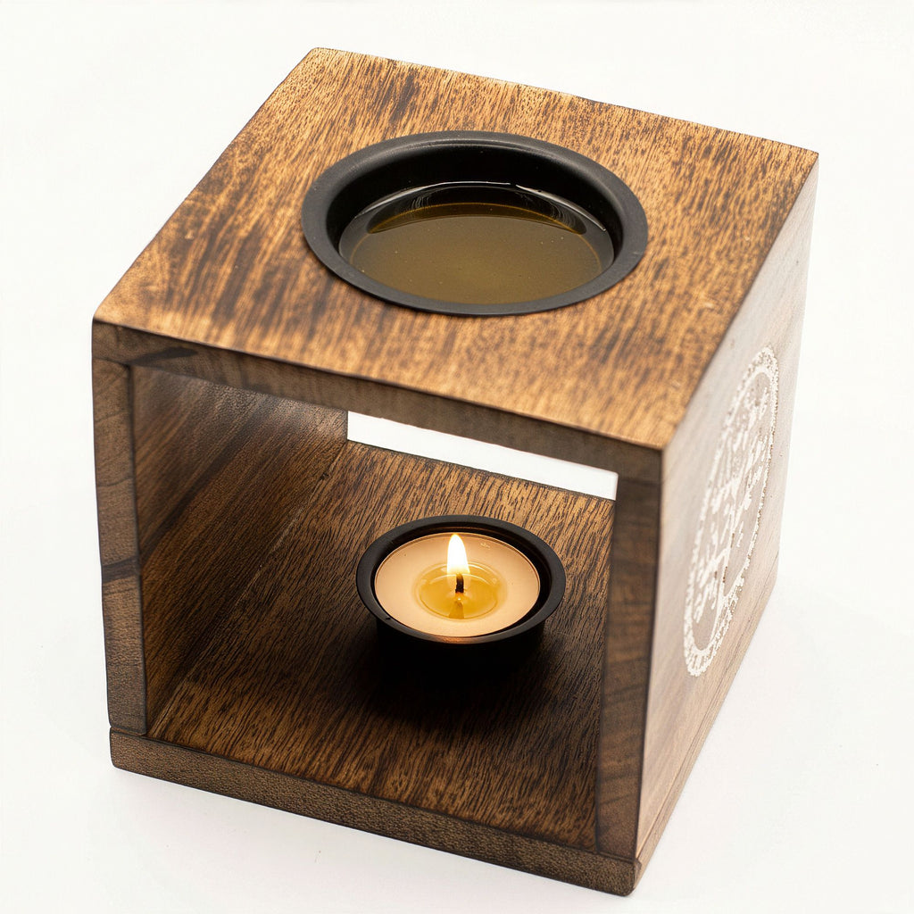 Large Square Mango Wood Oil Burner - Pentagon