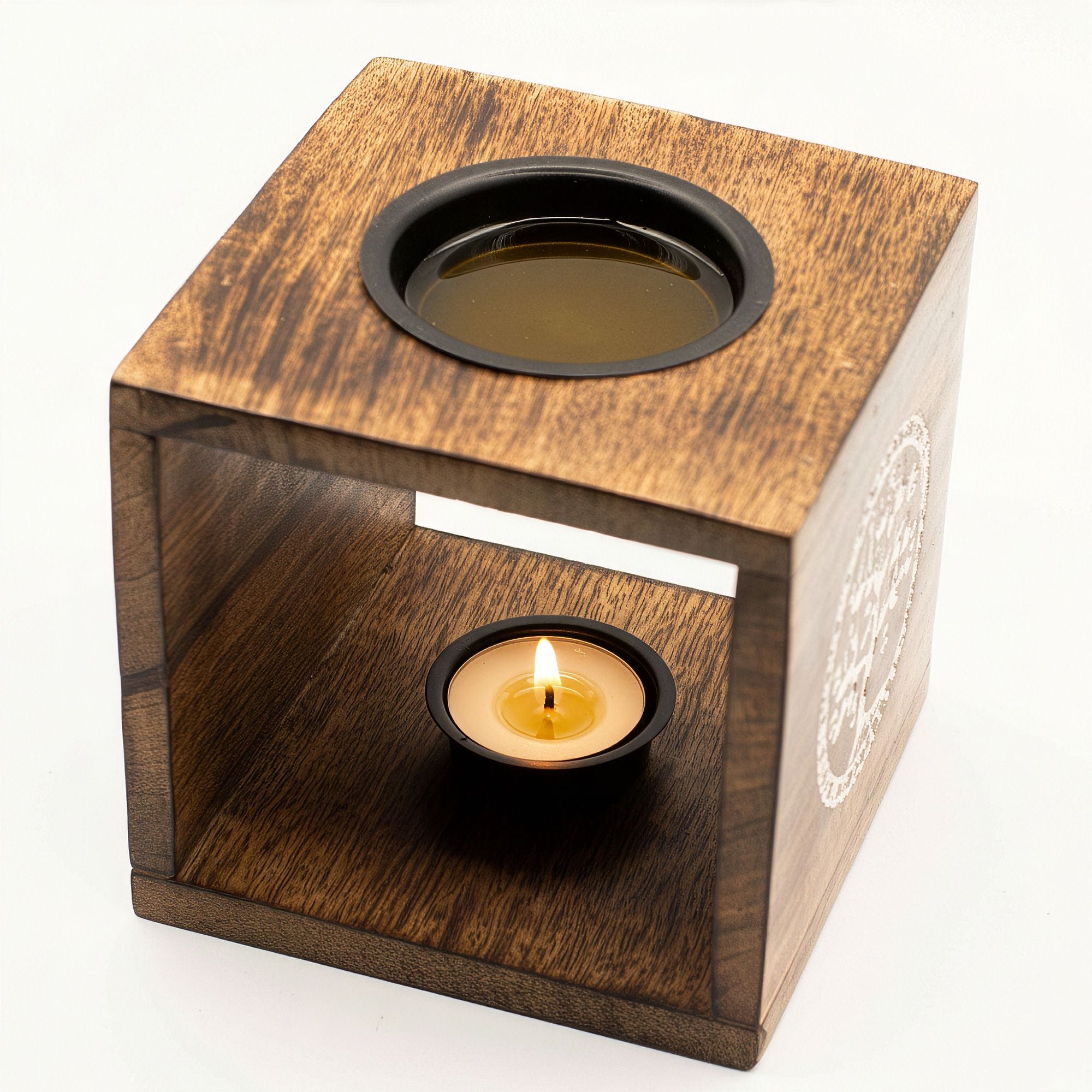 Large Square Mango Wood Oil Burner - Pentagon