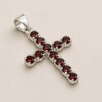 Indian Devotional Pendant - Silver Plated (45cm Chain) - Garnet Crucifix