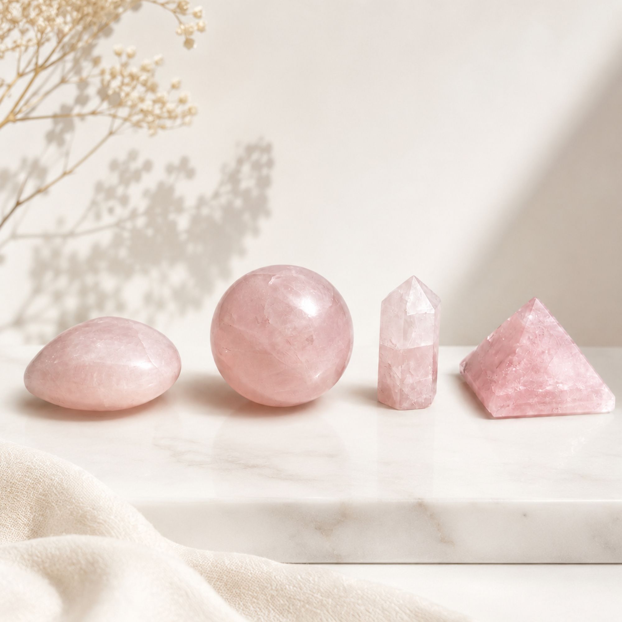Four Gemstone Shapes - Rose Quartz
