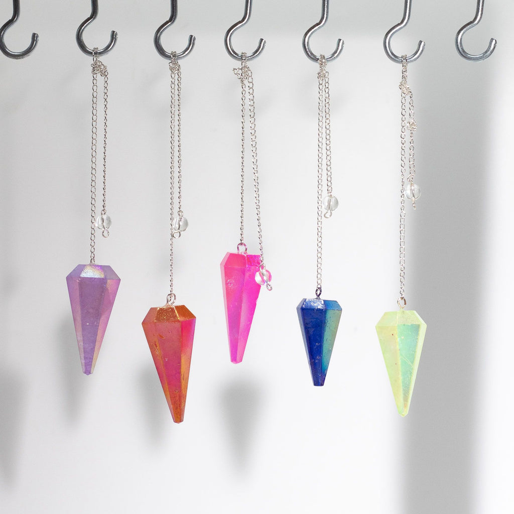 Six Sided Pendulum - Aurora Crystal Angel White - 4cm