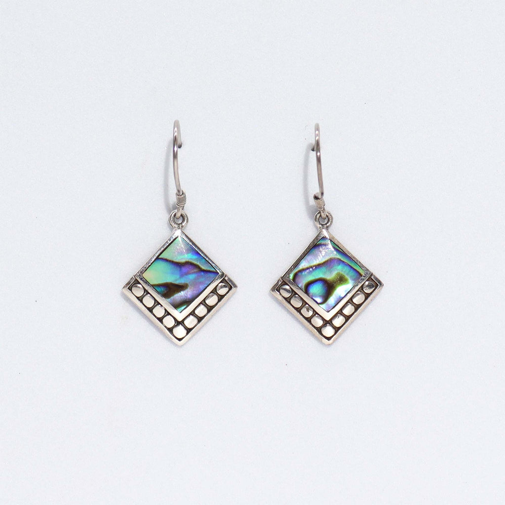 Shell & Silver Earrings - Square Dots - Abalone