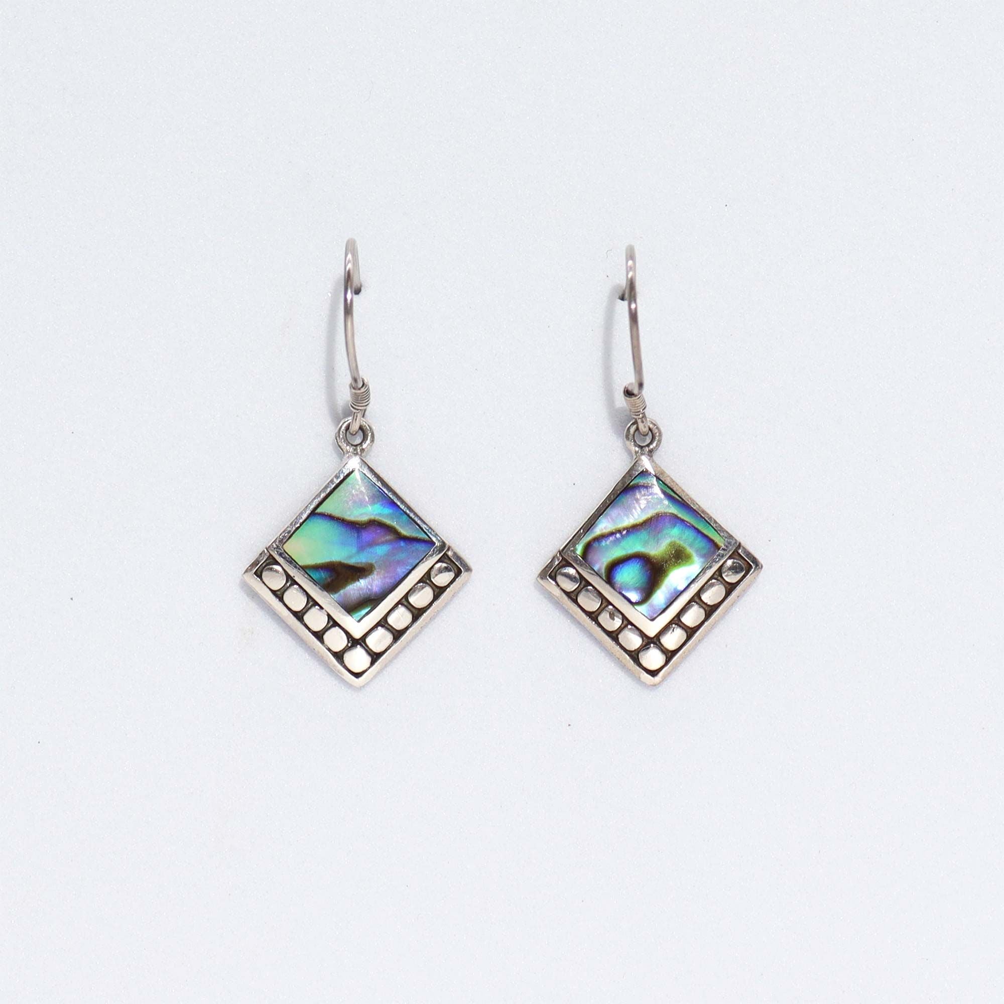 Shell & Silver Earrings - Square Dots - Abalone