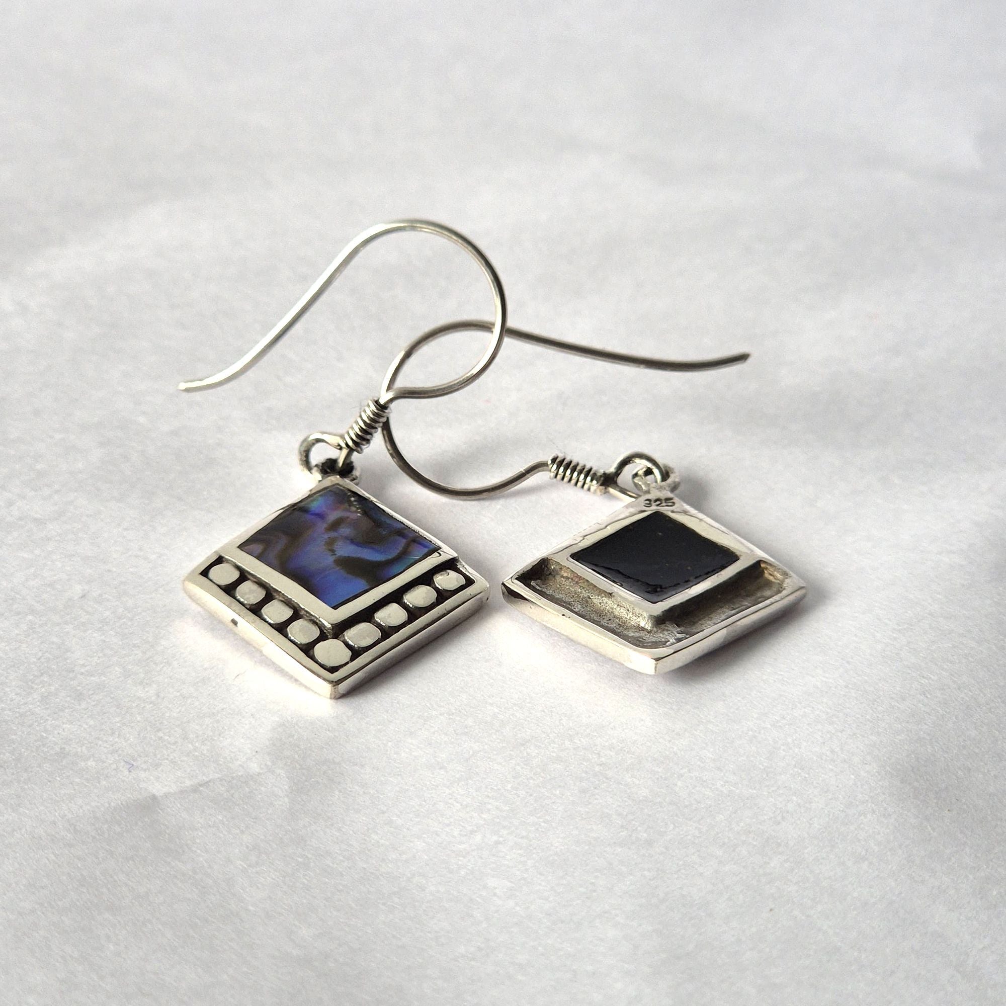 Shell & Silver Earrings - Square Dots - Abalone