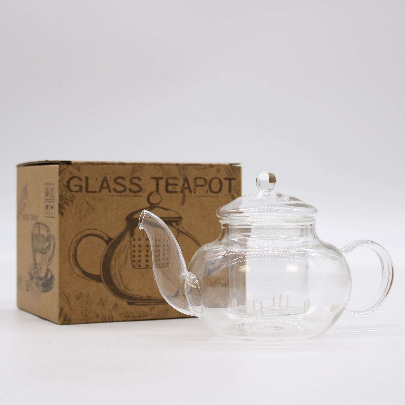 Glass Infuser Teapot - Round Pearl - 400ml - 18 x 11 x 10.5cm