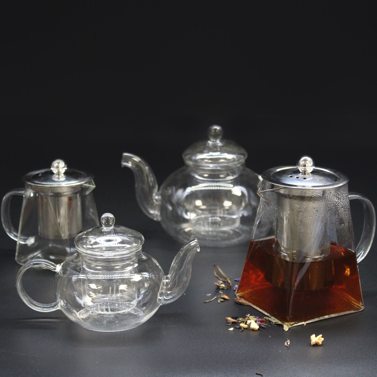 Glass Infuser Teapot - Round Pearl - 400ml - 18 x 11 x 10.5cm